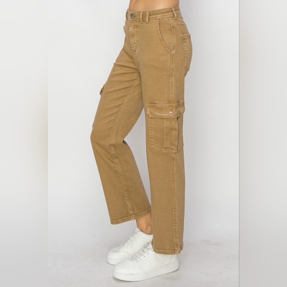 RISEN Cargo High-Rise Waist Denim Pants Straight Leg Utility 90s Retro Jeans